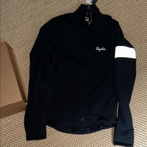Men’s Rapha Black and White Winter Core Cycling Jacket with High Collar